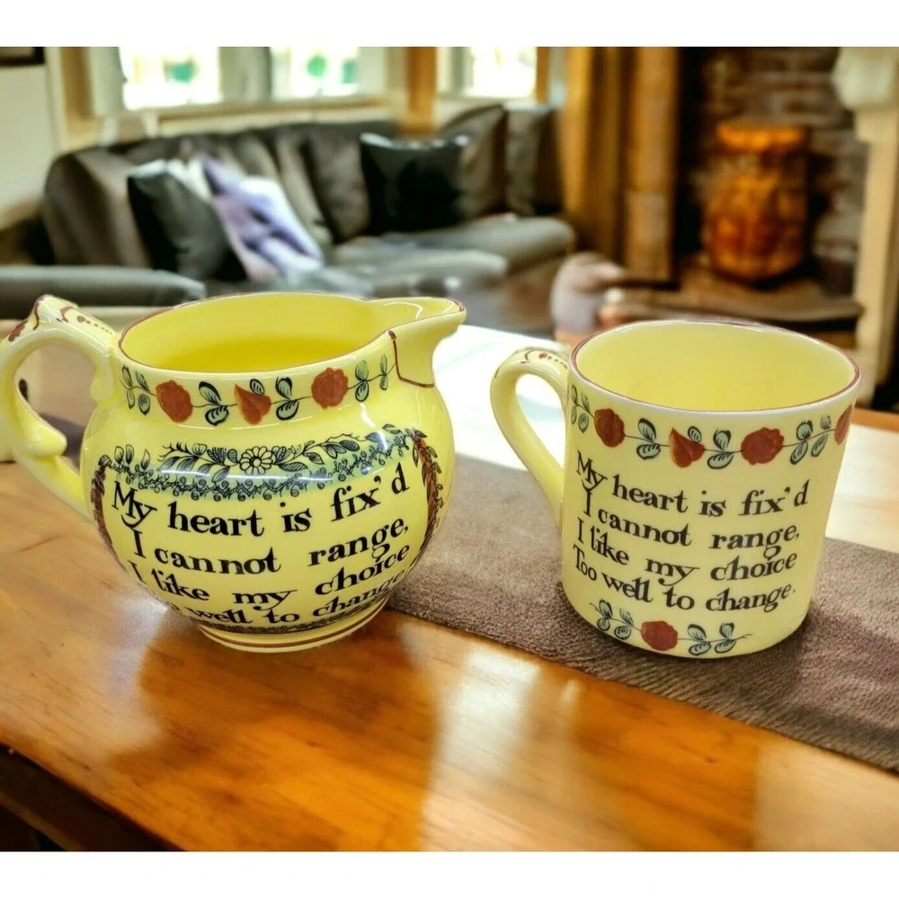 Vtg MOTTAHEDEH Yellow Cup & Pitcher Set Portugal Smithsonian Tea Coffee Gift‎
